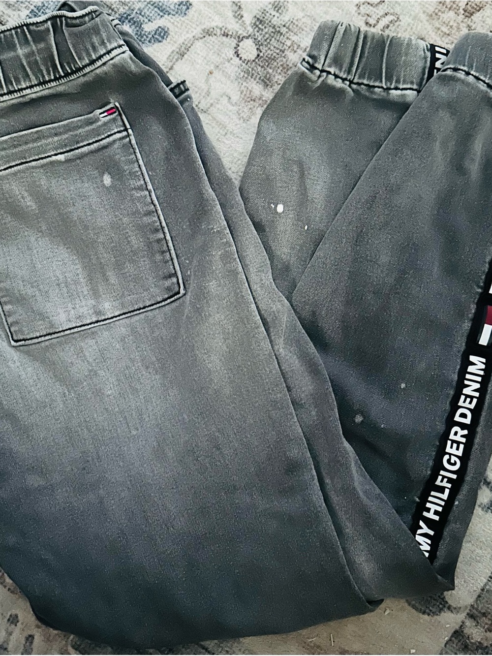 Tommy Hilfiger Black/Grey Denim Jogger Pants with Branded Side Tape